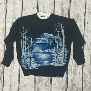 Vintage Winter Landscape Outdoor 1980s Pullover Jumper Sweatshirt